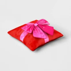16" Christmas Red Square Pillow With Hot Pink Bow - Wondershop™ -Wondershop GUEST 0800556a 0436 4bb1 99a8 5a0b559f265b