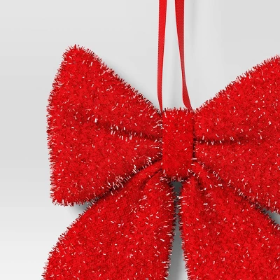 6.5" Christmas Tinsel Bow Ornament Red - Wondershop™ 2 6.5" Christmas Tinsel Bow Ornament Red - Wondershop™ - Image 2