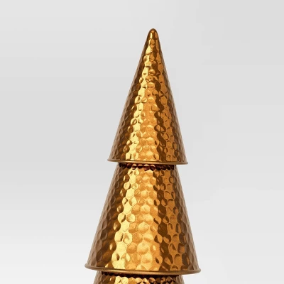 14.25" Hammered Metal Cone Christmas Tree Sculpture - Wondershop™ Gold 2 14.25" Hammered Metal Cone Christmas Tree Sculpture - Wondershop™ Gold - Image 2