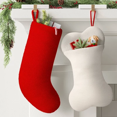 20" Christmas Faux Shearling Bone Shaped Stocking White - Wondershop™ 1 20" Christmas Faux Shearling Bone Shaped Stocking White - Wondershop™