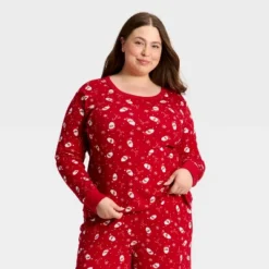 Women's Santa Print Ribbed Long Sleeve Holiday Matching Family Pajama Shirt - Wondershop™ Red -Wondershop GUEST 162effef 66c5 45d5 a87e 64de9eecac11