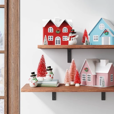 12pc Battery Operated Glittered Paper Christmas Village Set With Bottle Brush Trees And Snowmen - Wondershop™ White/Pink/Blue 1 12pc Battery Operated Glittered Paper Christmas Village Set With Bottle Brush Trees And Snowmen - Wondershop™ White/Pink/Blue