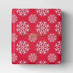 40" 220 Sq Ft Christmas Roll Wrap White Snowflakes On Red - Wondershop™
