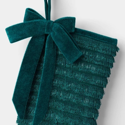 21" Christmas Fringe Fabric Stocking With Bow Green - Wondershop™ 2 21" Christmas Fringe Fabric Stocking With Bow Green - Wondershop™ - Image 2