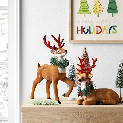 Flocked Standing Deer With Faux Greenery Christmas Animal Figurine - Wondershop™ Brown 1 Flocked Standing Deer With Faux Greenery Christmas Animal Figurine - Wondershop™ Brown