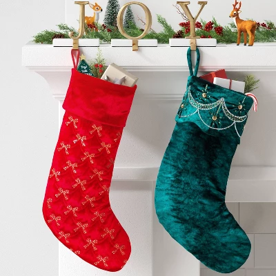 21" Christmas Sequins/Embroidery Bow Velvet Stocking Red - Wondershop™ 1 21" Christmas Sequins/Embroidery Bow Velvet Stocking Red - Wondershop™