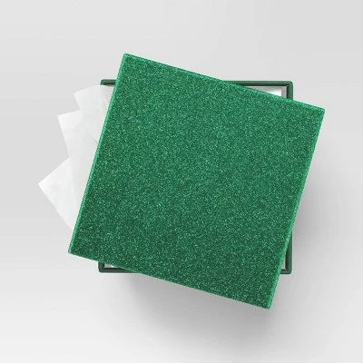 Christmas Wrap Essentials Medium Square Box Green Glitter - Wondershop™ 1 Christmas Wrap Essentials Medium Square Box Green Glitter - Wondershop™