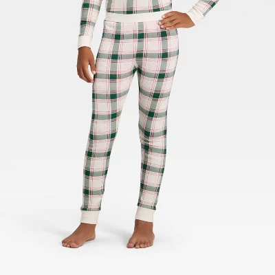 Kids' Plaid Ribbed Long Sleeve Shirt And Pants Holiday Matching Family Pajama Set - Wondershop™ Cream 3 Kids' Plaid Ribbed Long Sleeve Shirt And Pants Holiday Matching Family Pajama Set - Wondershop™ Cream - Image 3