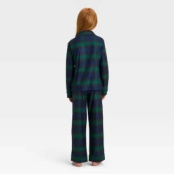 Kids' Plaid Long Sleeve Shirt And Pants Holiday Matching Family Pajama Set - Wondershop™ Navy Blue