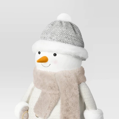 Fabric Snowman Figurine With Stocking - Wondershop™ White 2 Fabric Snowman Figurine With Stocking - Wondershop™ White - Image 2