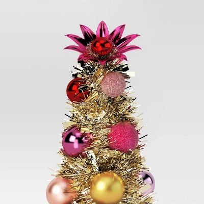 12.5" Christmas Tinsel Tree Gold - Wondershop™ 2 12.5" Christmas Tinsel Tree Gold - Wondershop™ - Image 2