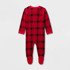 Baby Plaid Ribbed Holiday Matching Family Footed Pajama - Wondershop™ Red/Black