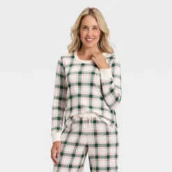 Women's Plaid Ribbed Long Sleeve Holiday Matching Family Pajama Shirt - Wondershop™ Cream -Wondershop GUEST 48696ace c01d 4c3a 9096 58f36ee8aae9