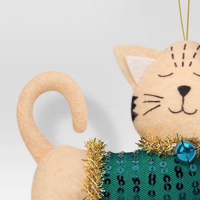 4" Christmas Cat Green Sweater Ornament - Wondershop™ 2 4" Christmas Cat Green Sweater Ornament - Wondershop™ - Image 2