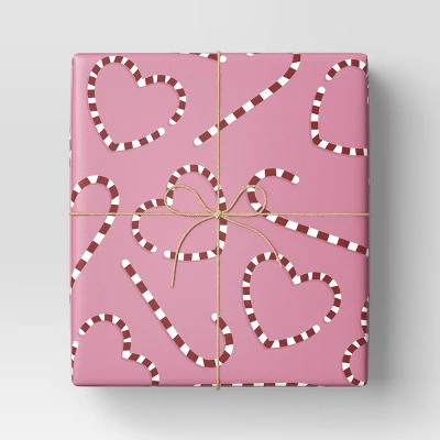 30” 55 Sq Ft Christmas Roll Wrap Red/White Heart/Candy Canes On Pink - Wondershop™ 1 30” 55 Sq Ft Christmas Roll Wrap Red/White Heart/Candy Canes On Pink - Wondershop™