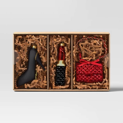 3pc Christmas Gift Ornament Set Glass Fashionista - Wondershop™ 2 3pc Christmas Gift Ornament Set Glass Fashionista - Wondershop™ - Image 2