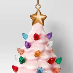 4" Christmas Lit Ceramic Retro Christmas Tree Ornament Pink - Wondershop™ -Wondershop GUEST 637f6d91 3d1f 48e2 b8f5 f3436dd27614