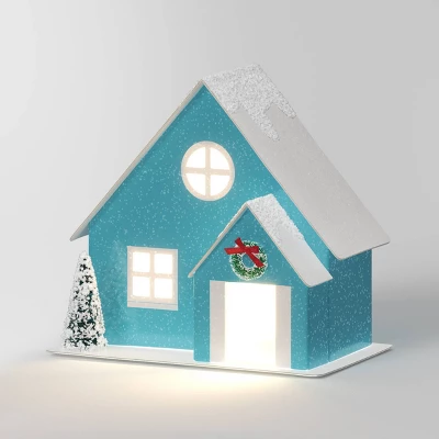 12pc Battery Operated Glittered Paper Christmas Village Set With Bottle Brush Trees And Snowmen - Wondershop™ White/Pink/Blue 6 12pc Battery Operated Glittered Paper Christmas Village Set With Bottle Brush Trees And Snowmen - Wondershop™ White/Pink/Blue - Image 6