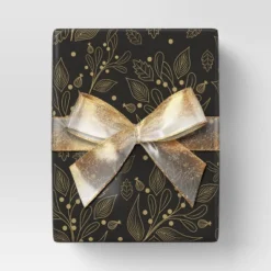 18' Christmas Modern Warmth Premium Ribbon Gold Glitter On Sheer - Wondershop™