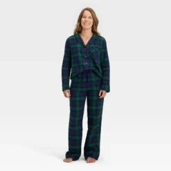 Women's Plaid Flannel Long Sleeve Shirt And Pants Holiday Matching Family Pajama Set - Wondershop™ Navy Blue -Wondershop GUEST 8baa454d 60d7 4aea 8019 f091b2e198ae