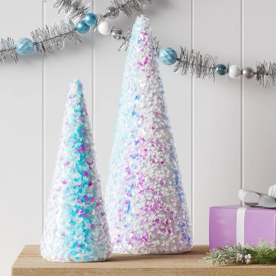 Christmas Sequins Cone Shape Tree Table Top Decor Iridescence Small - Wondershop™ 1 Christmas Sequins Cone Shape Tree Table Top Decor Iridescence Small - Wondershop™