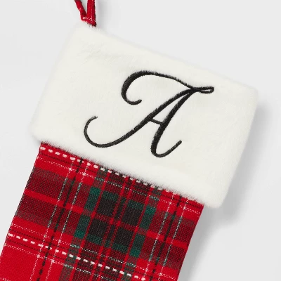 20" Plaid Monogram Christmas Holiday Stocking With Faux Fur Cuff Red/Green/White - Wondershop™ 2 20" Plaid Monogram Christmas Holiday Stocking With Faux Fur Cuff Red/Green/White - Wondershop™ - Image 2