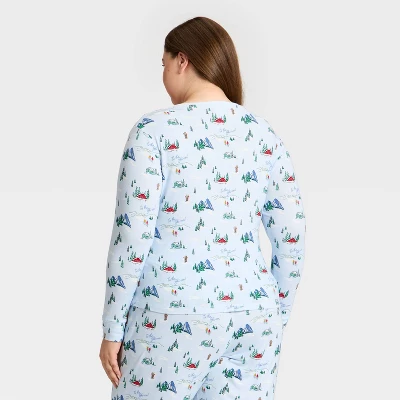Women's "Tis The Ski-son!" Cozy Knit Long Sleeve Henley Holiday Matching Family Pajama Shirt - Wondershop™ Blue 1 Women's "Tis The Ski-son!" Cozy Knit Long Sleeve Henley Holiday Matching Family Pajama Shirt - Wondershop™ Blue