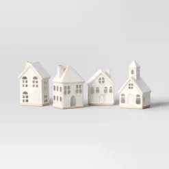 10pc Battery Operated Ceramic Christmas Village Set With Bottle Brush Trees - Wondershop™ White/Tan -Wondershop GUEST aa1ec4a3 06c6 46ac 9e80 65af87efb80d