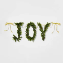 6' Pre-Lit Battery Operated Mixed Greenery 'Joy' Garland With Gold Ribbon - Wondershop™ -Wondershop GUEST ae7a8073 1f16 4983 9adf b5f4ddbd6974