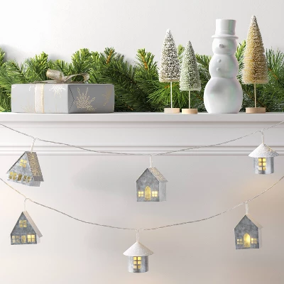 8ct LED Battery Operated Christmas Metal Village Novelty String Lights Warm White With Clear Wire - Wondershop™ 1 8ct LED Battery Operated Christmas Metal Village Novelty String Lights Warm White With Clear Wire - Wondershop™