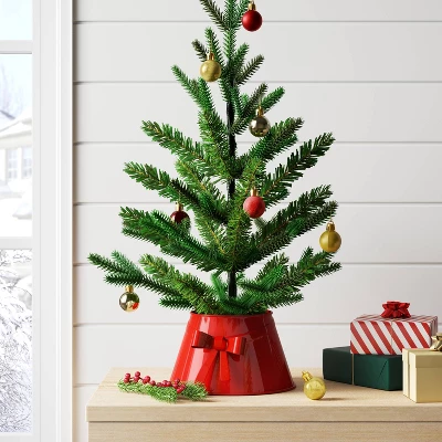 7" Christmas Metal Mini Tree Collar With Bow Red - Wondershop™ 1 7" Christmas Metal Mini Tree Collar With Bow Red - Wondershop™