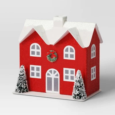 12pc Battery Operated Glittered Paper Christmas Village Set With Bottle Brush Trees And Snowmen - Wondershop™ White/Pink/Blue 8 12pc Battery Operated Glittered Paper Christmas Village Set With Bottle Brush Trees And Snowmen - Wondershop™ White/Pink/Blue - Image 8