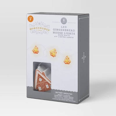 8ct LED Battery Operated Christmas Gingerbread Houses Novelty String Lights Warm White With Clear Wire - Wondershop™ 4 8ct LED Battery Operated Christmas Gingerbread Houses Novelty String Lights Warm White With Clear Wire - Wondershop™ - Image 4