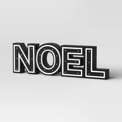 16"x4.75" Battery Operated Lit Wood 'Noel' Tabletop Sign - Wondershop™ Black 3 16"x4.75" Battery Operated Lit Wood 'Noel' Tabletop Sign - Wondershop™ Black - Image 3