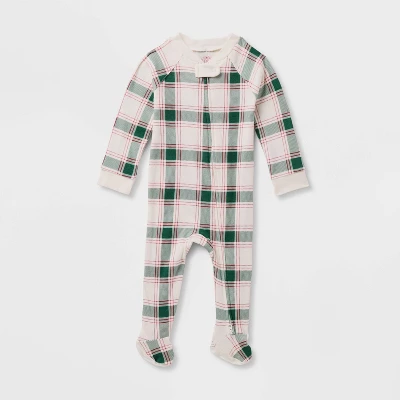 Baby Plaid Ribbed Holiday Matching Family Footed Pajama - Wondershop™ Cream 4 Baby Plaid Ribbed Holiday Matching Family Footed Pajama - Wondershop™ Cream - Image 4