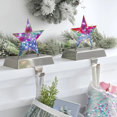 2pk Christmas Lit Iridescent Star Stocking Holder - Wondershop™ 1 2pk Christmas Lit Iridescent Star Stocking Holder - Wondershop™