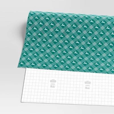 30" 50 Sq Ft Christmas Roll Wrap Deer And Plaid On Green - Wondershop™ 2 30" 50 Sq Ft Christmas Roll Wrap Deer And Plaid On Green - Wondershop™ - Image 2