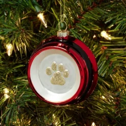 Glass Santa Belt Pet Bowl With Glittered Paw Print Christmas Tree Ornament Red/Black/Gold - Wondershop™: Indoor Decor