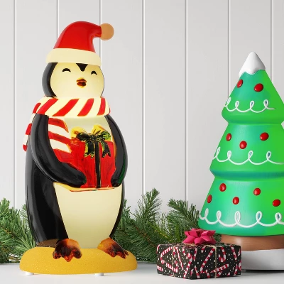Christmas Lit Blow Mold Penguin With Gift Box Decor - Wondershop™ 1 Christmas Lit Blow Mold Penguin With Gift Box Decor - Wondershop™
