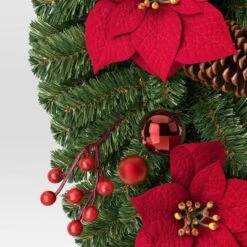28" Decorated Pine And Poinsettia Flowers Hanging Christmas Artificial Swag - Wondershop™ -Wondershop GUEST f30badcd 97d2 4be1 87cf c4e82784170a