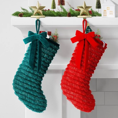 21" Christmas Fringe Fabric Stocking With Bow Green - Wondershop™ 1 21" Christmas Fringe Fabric Stocking With Bow Green - Wondershop™