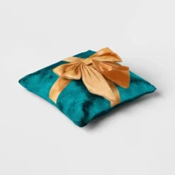 16"x6" Christmas Green Velvet Square Pillow With Teal Bow - Wondershop™ -Wondershop GUEST fa255074 ec3f 4823 9a2c ecf41034131f